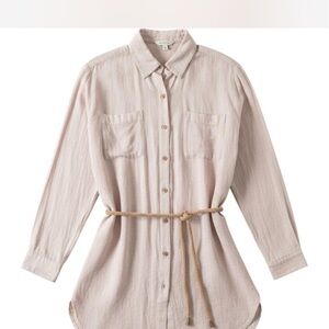 Button-Front Belted Shirt Dress - Light Blush